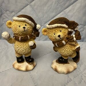 Charming Holiday Bear Figurines - Brown and Cream